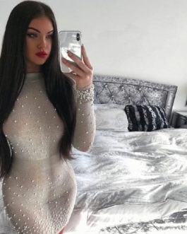 Sexy Long Sleeve Pearls Mini Outfit