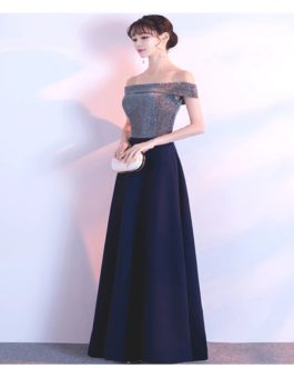 Sexy New Boat Neck Prom Graduation Bride Banquet Gown