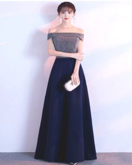 Sexy New Boat Neck Prom Graduation Bride Banquet Gown