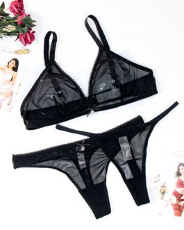 Sexy V-Neck Lace Underwear Transparent Soft Bra Set