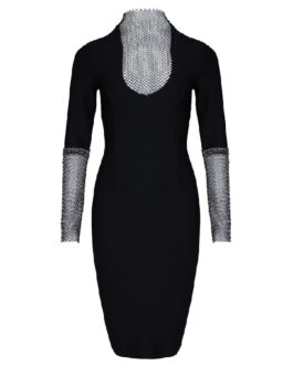 Sexy V Neck Long Sleeve Hollow Out Celebrity Bodycon Dress