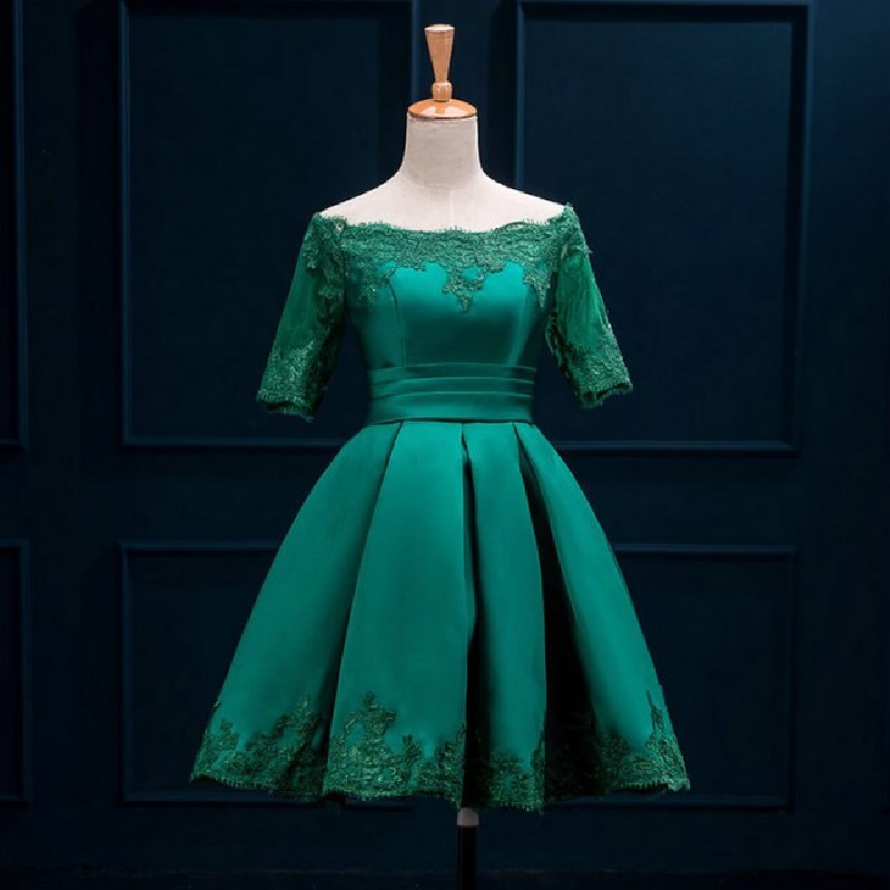 A Line Short Satin Formal  Prom Party Dress