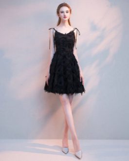 A Line Short Simple Spaghetti Strap Evening Party Dress