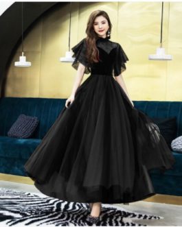 Elegant A-line High Neck Lace Half Sleeves Evening Party Gown