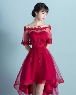 Elegant Lace Cap Sleeve Long Evening Party Dress