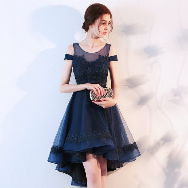 Elegant Round Neck Short Front Prom Evening Dress