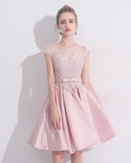 Elegant Satin With Lace Short Prom Party Dress