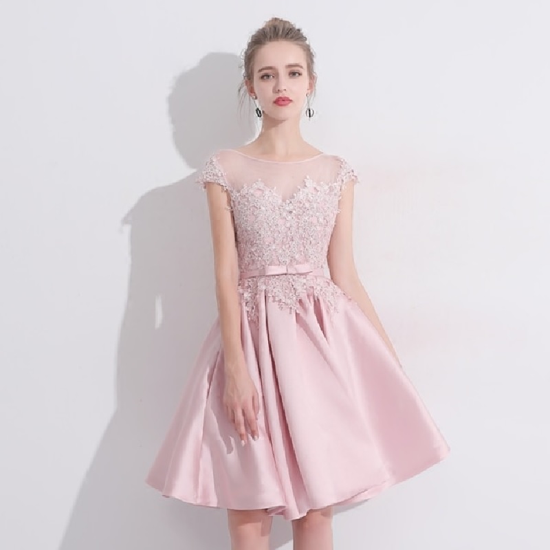 Elegant Satin With Lace Short Prom Party Dress