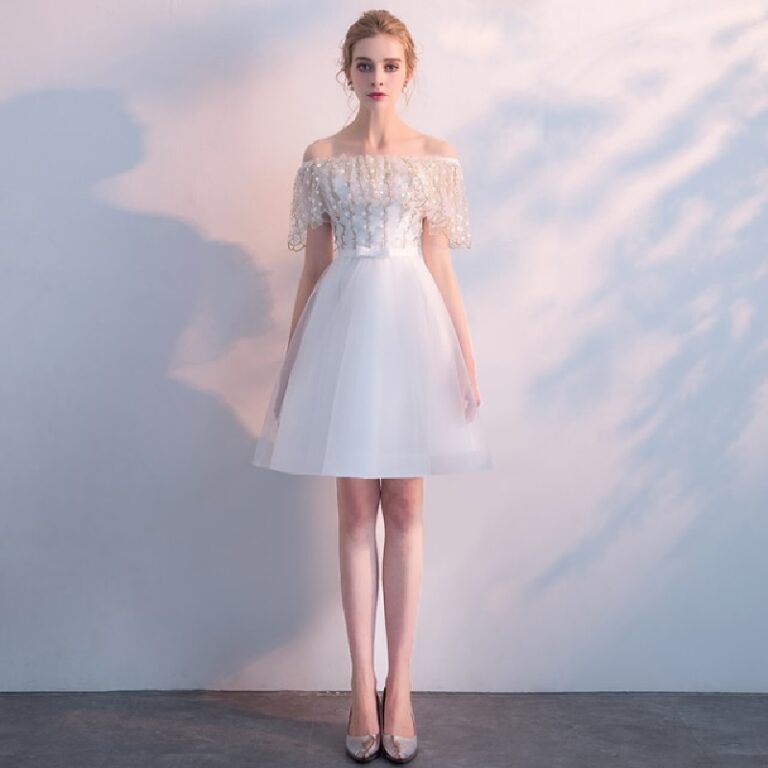 Embroidery High Low Short Evening Party Dress - Power Day Sale