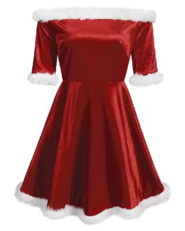 Half Sleeve Slim Fit A-Line Santa Claus Christmas Dress