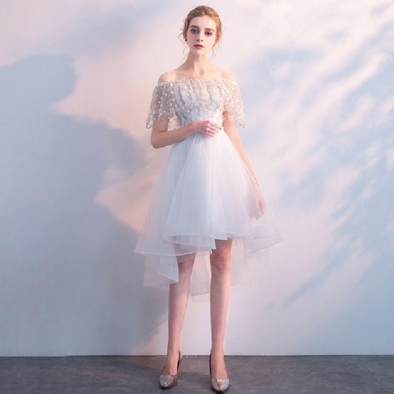 High Low Embroidery Short Front Long Back Evening Party Dress