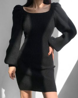 Long Puff Sleeve Knitted Casual Streetwear Sweater