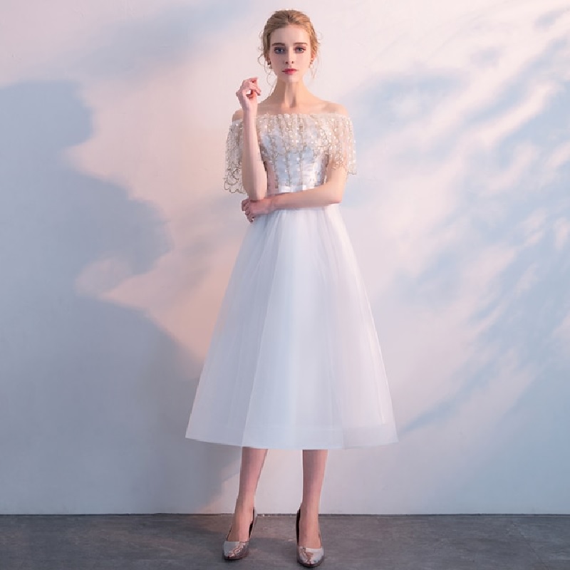 Off Shoulder High Low Embroidery Party Dress