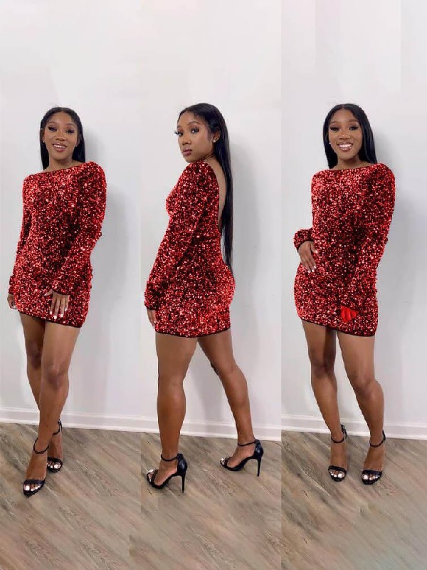 Sexy Backless Sheath Sequined Short Dresses
