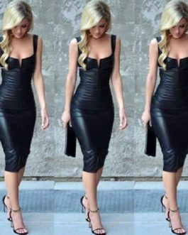 Sexy Vintage PU Leather Sexy Club Party Dresses