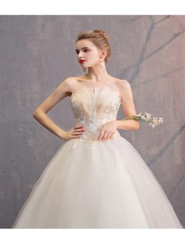 Simple Strapless Appliques Pearls Wedding Dress