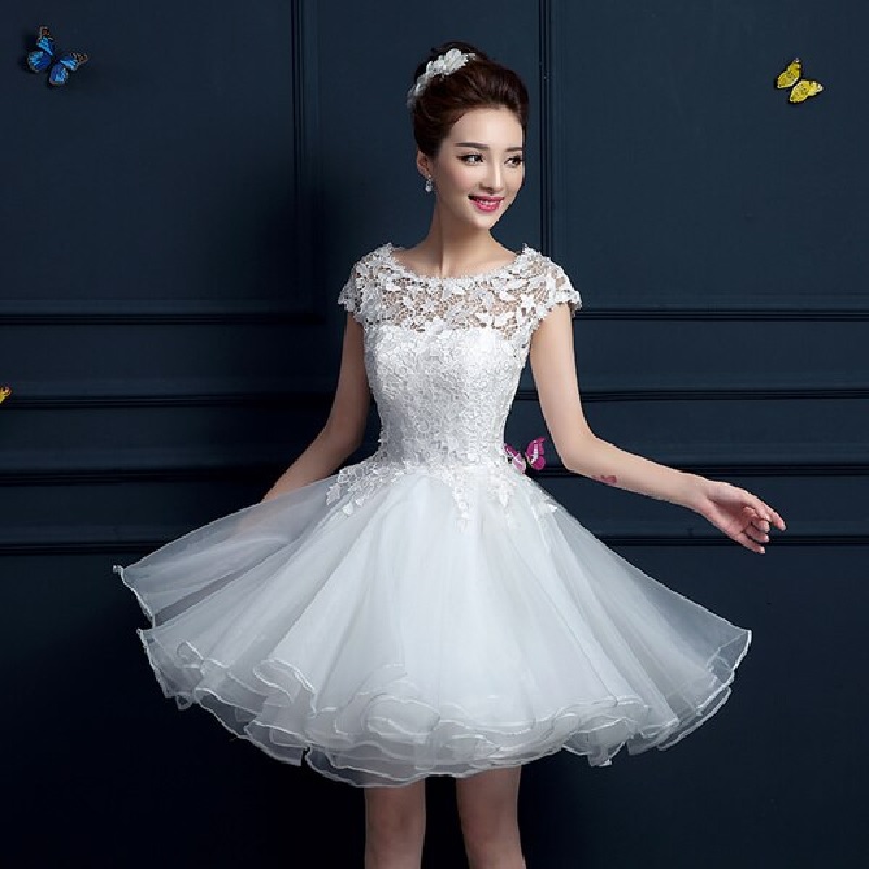 Sleeveless Lace Appliques Short Bride Wedding Dress - Power Day Sale