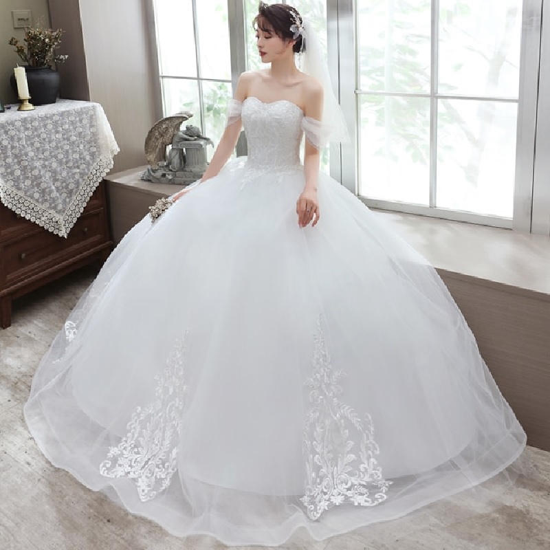 Strapless Appliques Pearls Fashion Bride Wedding Dress