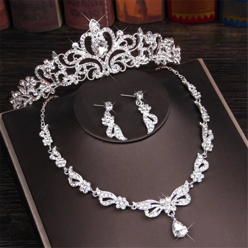 Tiara Crowns Necklaces Earrings Bride Jewelry Sets