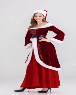 Velvet Long Sleeve Off Shoulder Santa Claus Christmas Dress