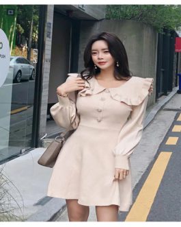 A-Line Lace Knitted Casual Korean Style Dress