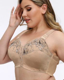 Comfort Embroidered Front Closure Full Cup Wireless Bra