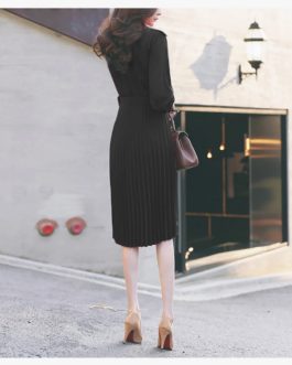 Elegant Ruffle Double Breasted Office Casual Dress