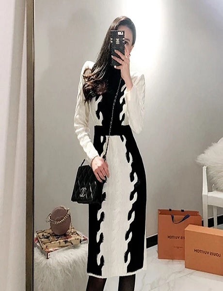 Knitted Long Sleeve Turtleneck Casual Sweater Dresses