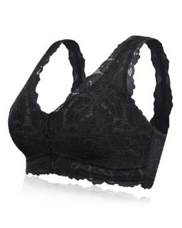 Lace Hollow Front Zip Full Coverage Wireless Bra