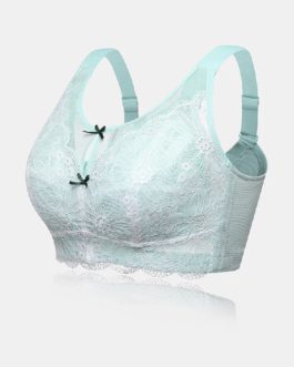 Lace Patchwork Bowknot Breathable Full Cup Comfy Bra