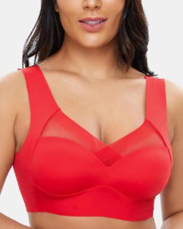 Mesh Plus Size Stitching Lightly Lined Wide Straps Bra