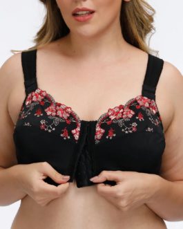 Plus Size Embroidery Wireless Full Cup Front Closure Bra