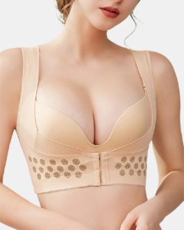 Breathable Hunchback Gather Front Closure Push Up Bra