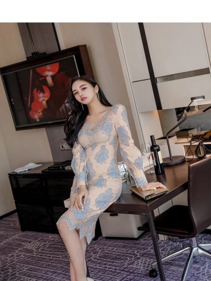 Sexy Lace Patchwork Pencil Bodycon Dress - Power Day Sale