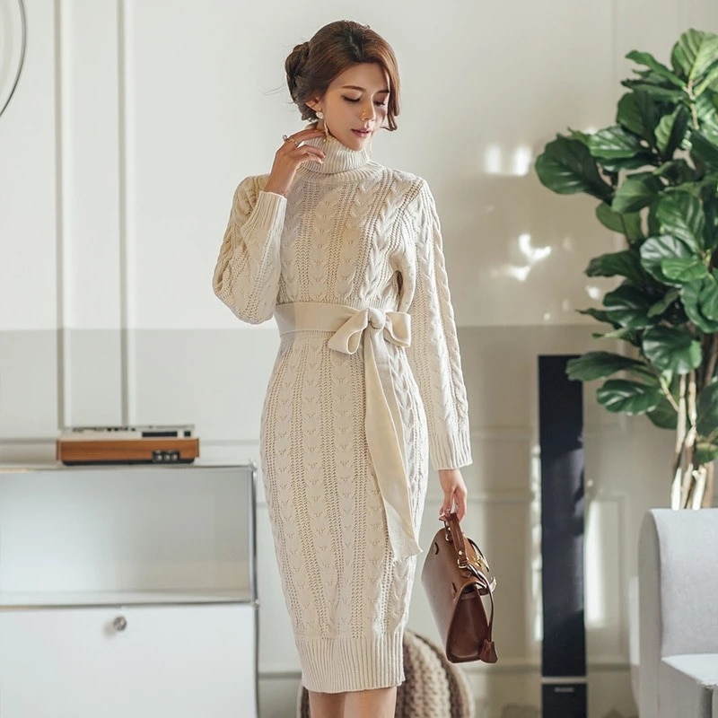 Vintage Casual Knitted Sweater Dresses