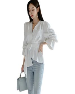 Bow Chiffon Casual Work Wear Office Loose Tops Blusas