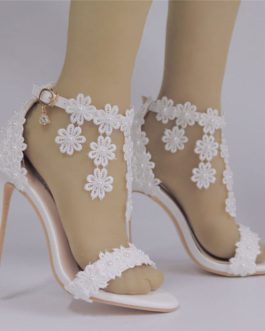 Fashion Lace Tassel Open Toe Ankle Strap High Heels