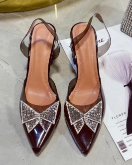 Transparent Pointed Toe Rhinestone Bow knot High Heels