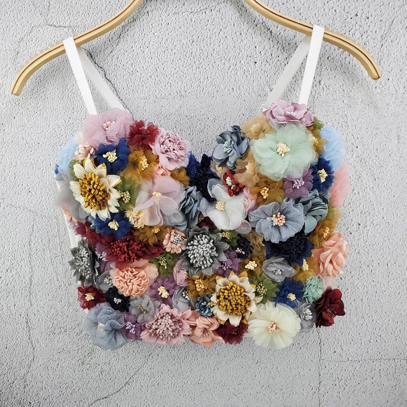 Applique Floral Bachelorette Bustier Bra Cropped Top