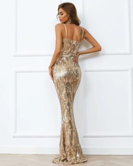 Elegant Sexy Spaghetti Strap Sequins Bodycon Wedding Dress