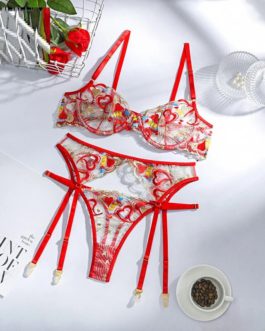 Sexy Lace Heart-Shaped Embroidered Patchwork Brief Set