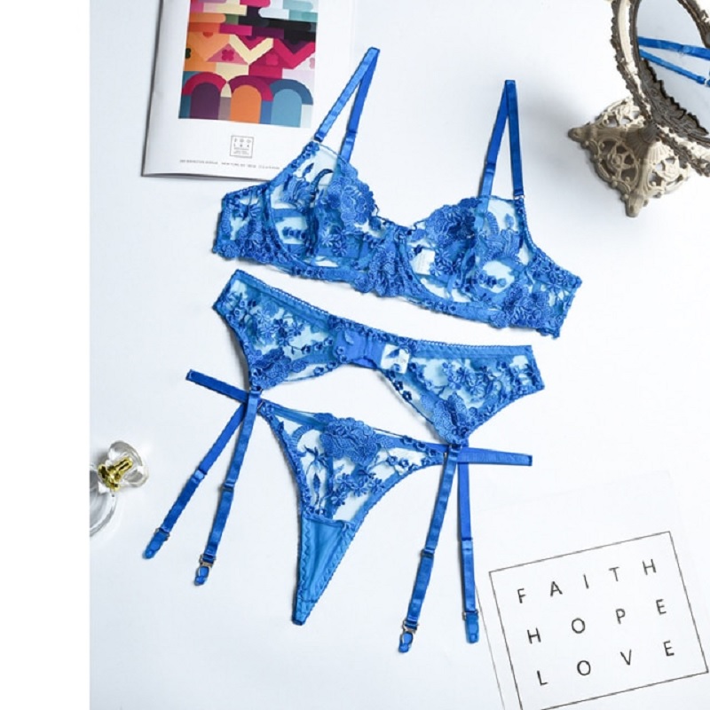 Sexy Lace Transparent Erotic Lingerie 3 Pieces - Power Day Sale