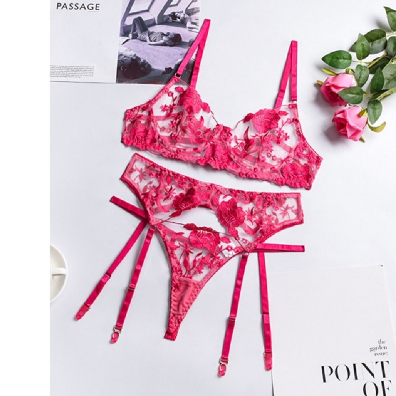 Sexy Lace Transparent Erotic Lingerie 3 Pieces - Power Day Sale