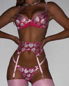 Sexy Love Embroidery Fancy Seamless Brief Sets