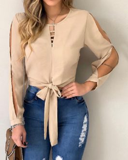 Casual Elegance Tie Front Long Sleeves Blouse