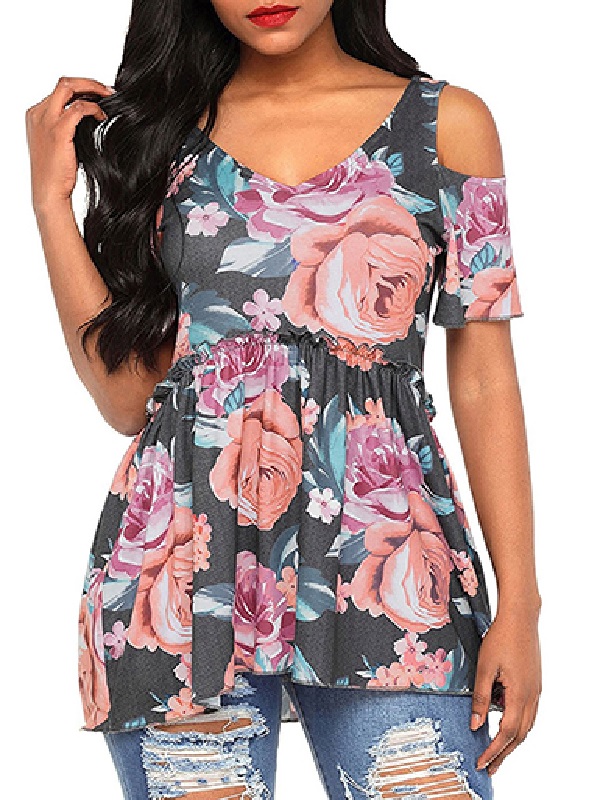 Cold Shoulder Empire Waistline Blouse