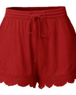 Lace Rope Tie Soft Skinny Solid Casual Shorts