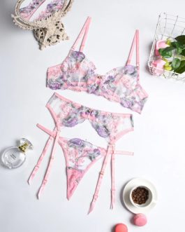 Lace Transparent Floral Bra + Thong Underwear Set