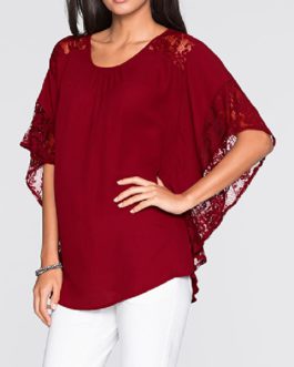 Lace with Long  Poncho Style Blouse