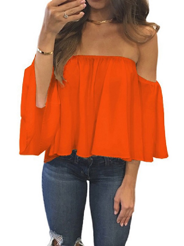 Off Shoulder Drape Casual Pullover Blouse - Power Day Sale